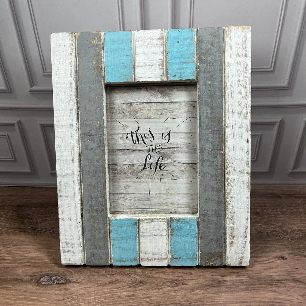 Unbranded Rustic Wood Picture Frame 4x6 Blue White Gray Distressed Coastal Decor